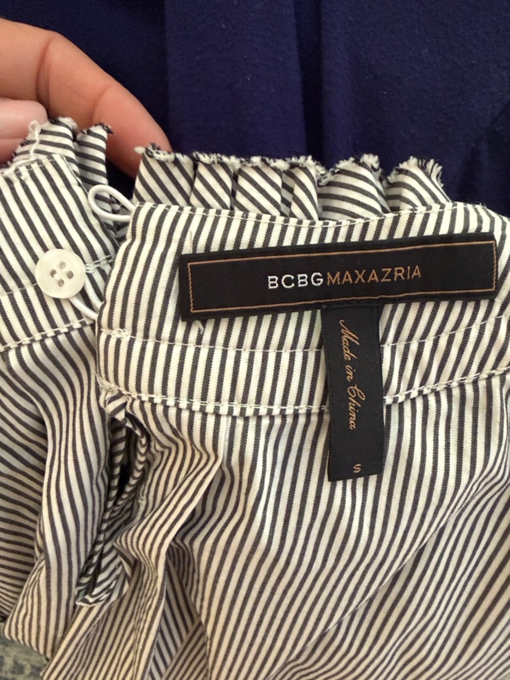 BCBGMaxAzria Navy and White Striped Mini Dress